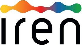 IREN Group logo, with Iren written in black and rainbow coloured shape above