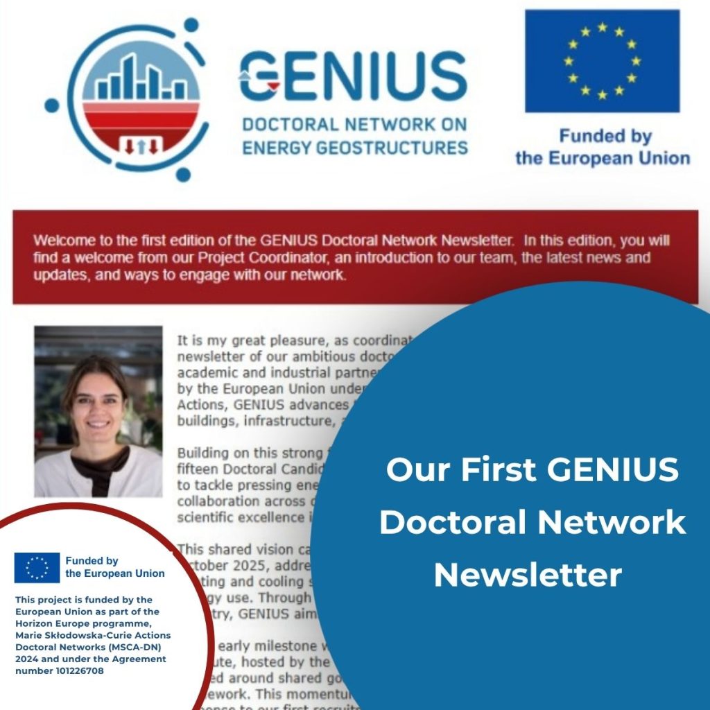 Screenshot of the newsletter with text over the top stating 'Our First GENIUS Doctoral Newsletter'
